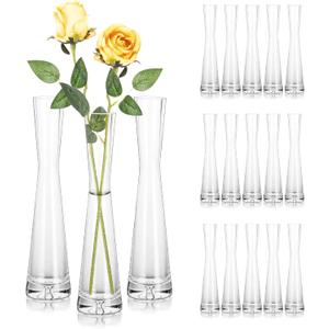 Hewory Glass Bud Vases for Centerpieces Set of 18, Handmade Modern Clear Small Skinny Decorative Single Flower Vase, Minimalist Slim Floral Vase for Home Wedding Party Events Table Decor, 9.64"