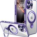 for iPhone 16 Pro Max Case,with Magnetic Invisible Ring Stand,Camera Lens Protecto,Transparent Electroplating Soft TPU Bumper Phone Case,Unisex Not Yellowing Slim Fit Case,Purple JUS25-15