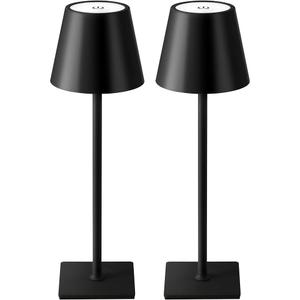 KDG 2 Pack Cordless Table Lamp, Portable LED Desk Lamps, 5000mAh Battery Operated, 3 Color Stepless Dimming Up, for Restaurant, Bedroom, Outdoor Camping, Coffee Shop, Night Light, Rechargeable (Black)