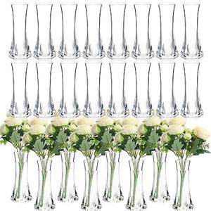 Mumufy 24 Pcs Acrylic Bud Vases Bulk Small Clear Container for Flowers Height Shatterproof Plastic Crystal Bud Vase for Centerpieces Wedding Home Table Decorations Formal Dinners, 15.7" x 11.4" x 6.7"