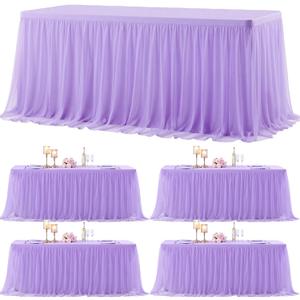 Suppromo 4 Pack 6ft Lavender Tulle Tablecloths for Rectangle Tables, 6 Foot Rectangular Table Cloth Wrinkle Free Table Cover with Tutu Skirt for Wedding Baby Shower Birthday Party Banquet Buffet Cake, 72" x 30"