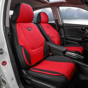 Universal Front Car Seat Covers, Waterproof Leather Seat Protector for Most Cars,Sedans, SUVs, Car Seat Covers Front Seats, Red Car Seat Cushion, Nappa Leather(Black & Red)