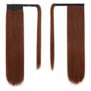 BARSDAR Auburn Straight Ponytail Extensions - 18 Inch Long Straight Wrap Around Ponytails for Women, Clip in Ponytail Hair Extensions Synthetic Pony Tails Hairpieces - Medium Auburn