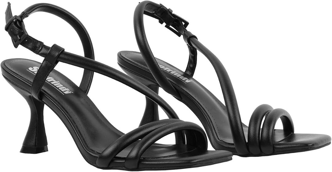 Shofrindy Black Heeled Sandals for Women Kitten Heels with Square Toe Heeled Sandal Comfortable Summer Shoes for Woman Holiday Party Wedding Dressy Size 9