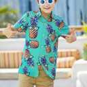 westwolf Little Big Boys Hawaiian Shirts Button Down Short Sleeve Tops Hawaiian Shirt for Kids 3-14T (5-6 Years, 01 Green Pineapple)