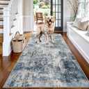 3x6 Runner Rug Washable Entryway: Non Slip Abstract Door Mat for Hallway Kitchen - Ultra Thin Low Pile Stain Resistant Indoor Carpet - Home Decor for Renters Small-Space Dwellers 3x6 Blue Gray White