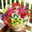 Alupssuc 48 Bundles Artificial Flowers for Outdoors, Faux Spring Flowers for Decoration, UV Resistant Silk Morning Glory with Eucalyptus Realistic Fake Flowers for Yard Planter Porch Garden, 5 Colors