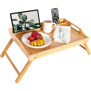 ROSSIE HOME Bamboo Bed Tray with Phone Holder, Extra Large Lap Desk for Laptops up to 17.3 Inches  Natural  Style No. 78107