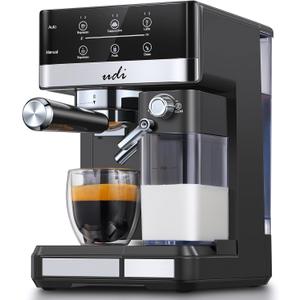 UDI Espresso Machine, 20 Bar Automatic Cappuccino & Latte Coffee Maker, Auto or Manual Quick Brew Dual Boiler, Touchscreen Espresso Maker (Black+Sliver)