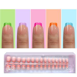 2 x Jsiallye French Tip Press on Nails,Multicolo French Press On Nails Extra Short Square,No Need to File 4 in 1 Gel Nail Tips Pre-lasting,Soak off False Nail Tips for Women Nail DIY Extension 15 Size