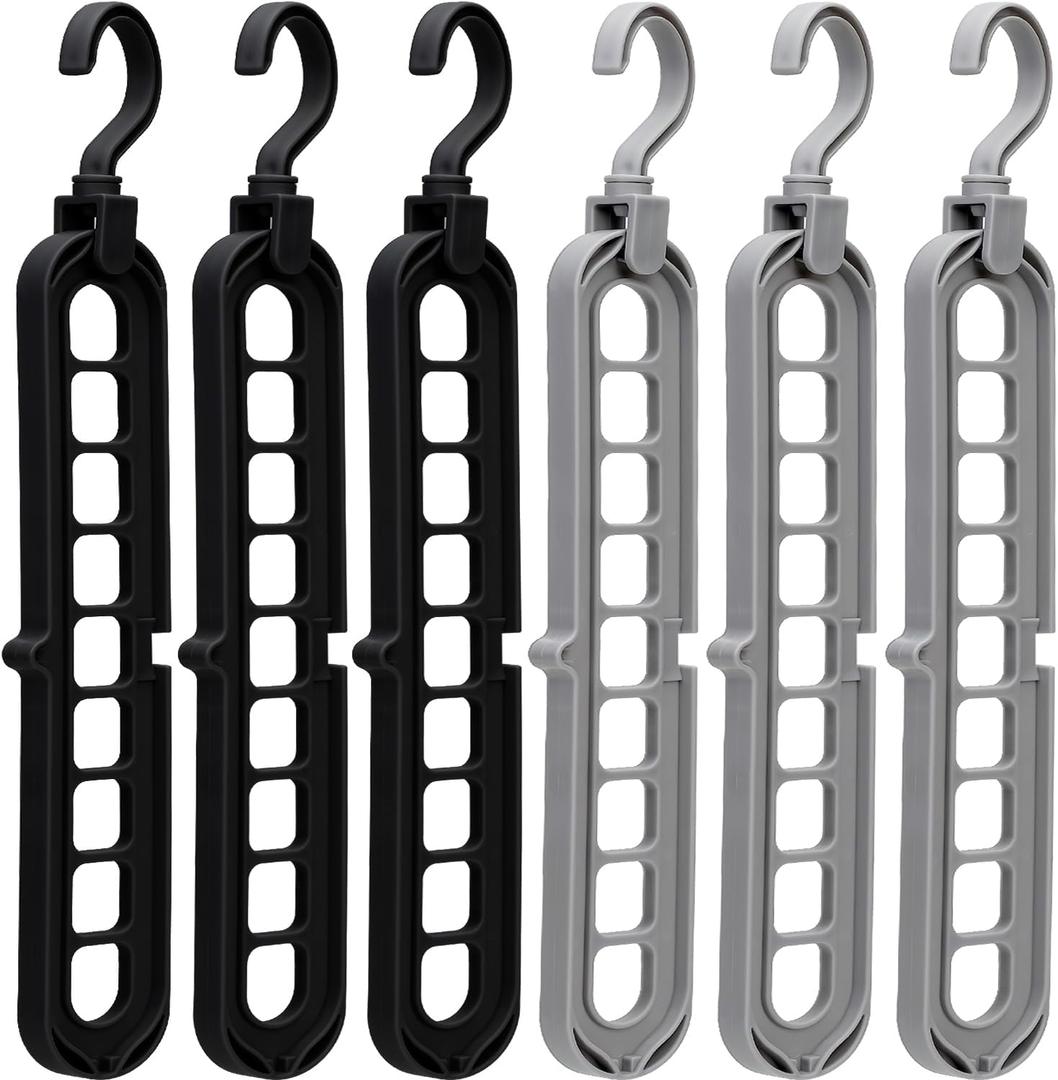 Closet Organizers and Storage,College Dorm Room Essentials, Multifunctional Organizer Magic Space Saving Hangers with 9 Holes Storage Organization for Wardrobe Black Gray (5 Pack, Multicolor)