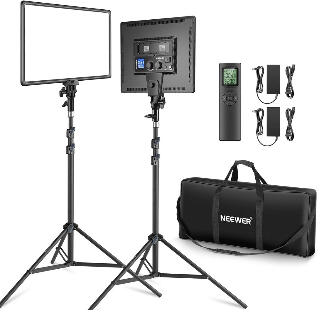 Neewer 18" Led Video Light Panel Key Lighting Kit with Remote, 2-Pack 45W Dimmable Bi Color + Tripod Stand, 3200K5600K Soft Light CRI 97+ 4800Lux for Game Live Streaming Studio Photography Recording