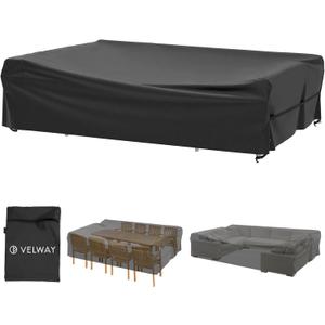 Velway Patio Table Chairs Set - Waterproof, 111"L x 74"W x 28"H Outdoor Bistro Dining Set - Fire Pit Table Cover - Furniture Cover - Small Rectangle - Ultra Windproof, UV-Resistant