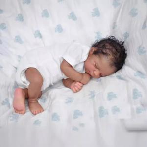Realistic Reborn Baby Dolls Black Girl 20inch Lifelike Handmade African American Weighted Real Silicone Tan Skin Sleeping Baby Dolls Closed Eyes Best Gift Set for Age3+