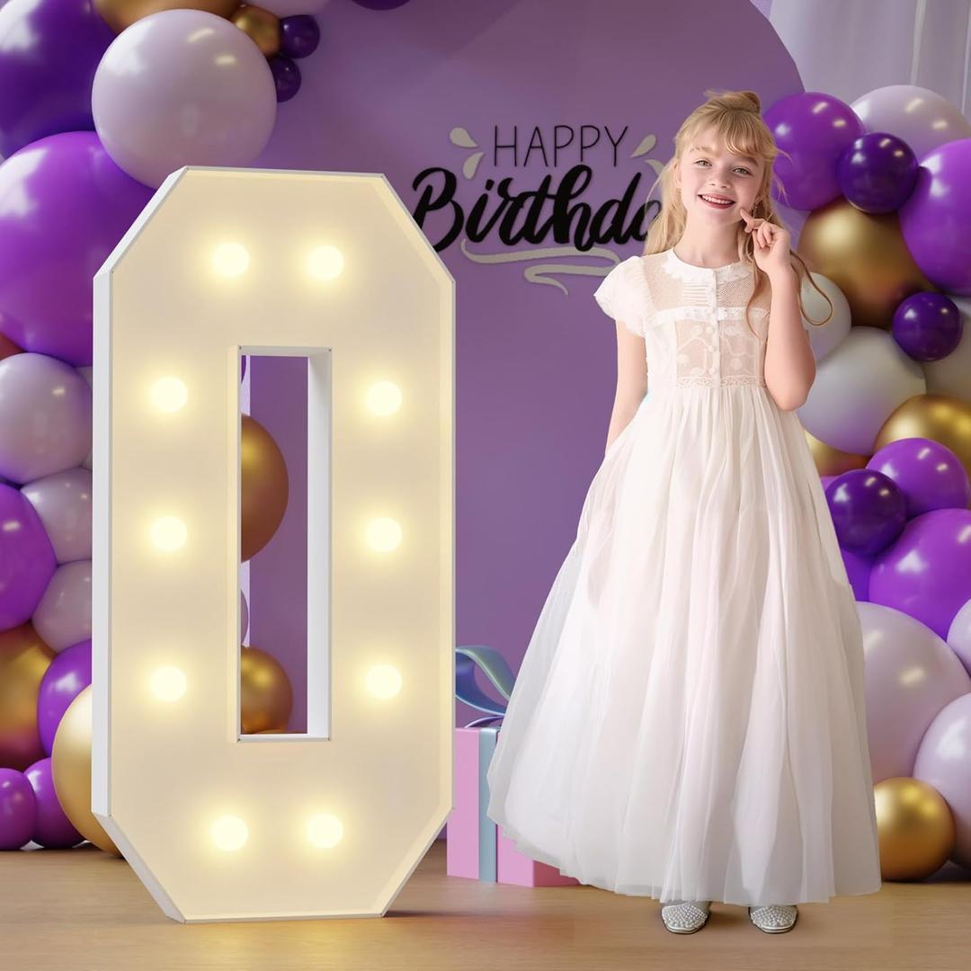 Marquee Numbers for Birthday Decorations: 4ft Large Light Up Numbers Big Sign 10th 20th 30th 40th 50th 60th One Year Old Anniversary Party Mosaic Decor Backdrop Foam Board Number 0
