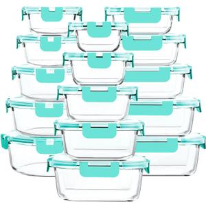 30 Pieces Glass Food Storage Containers with Upgraded Snap Locking Lids,Glass Meal Prep Containers Set - Airtight Lunch Containers, Microwave, Oven, Freezer and Dishwasher Friendly (Green)