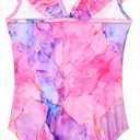 Snowheart Girls Swimsuit One Piece Bathing Suit Kids Quick Dry Shoudler Ruffle Floral Swimwear for 3-12 Years Old (Pink)