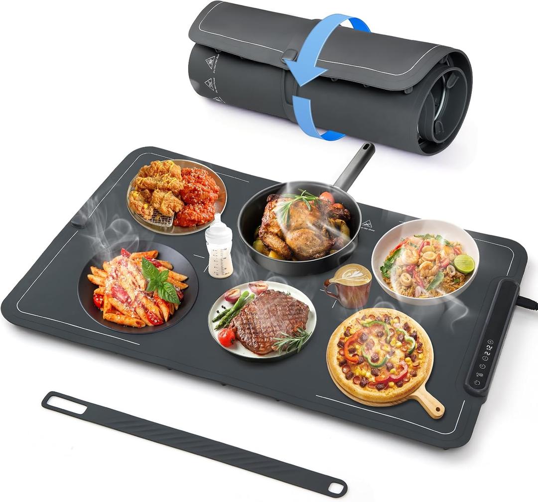Warming Mat For Food Extra Large- 24"x16" Electric Warming Trays for Buffets Party, Food Warmers For Thanksgiving, Christmas House Warming Gift, Portable Heating Mat with 9 Temp Settings & 6H Timer (Gray)