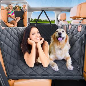 Convertible Back Seat Extender for Dogs, Foldable 400lb Hard Bottom Dog Car Seat Cover for Back Seat, Waterproof Dog Hammock Bed Backseat Cover for Dogs in Car SUV Truck Pet Seat Cover Black XL (XL, Black)