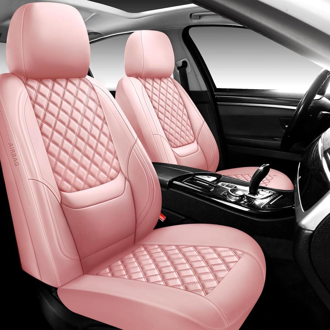 NS YOLO Leather Car Seat Covers Full Set, Universal Fit for Cars Trucks,SUVs,Waterproof Car Seat Protector,Automotive Seat Covers for 5 Seats (Pink, Full Set(Front and Rear-5 Seats))