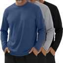 Velvelhall 3 Pack Men's Big and Tall T-Shirts, Crew Neck Cotton Shirts Long Sleeve Casual Tees Slit Hem Fall Basic Tops (XX-Large, Black, Light Gray, Haze Blue)