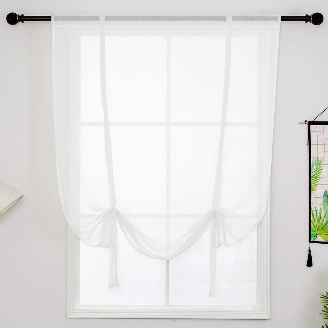 vctops Solid Color Sheer Voile Window Curtains Light Filtering Tie Up Shade Adjustable Balloon Drapes Treatment for Small Window,1 Panel (24" x 47",White)
