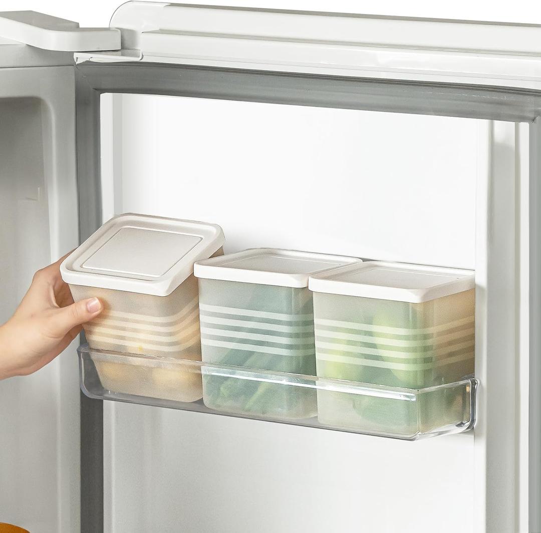 Poeland 3 Pack Refrigerator Organizer Boxes, Fridge Side Door Storage Containers with Lid, Stackable Food Storage Organizer for Kitchen, Refrigerator (Translucent)