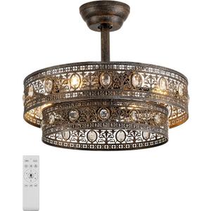 19" Caged Crystal Ceiling Fan with Light, Low Profile Fandelier, Medium