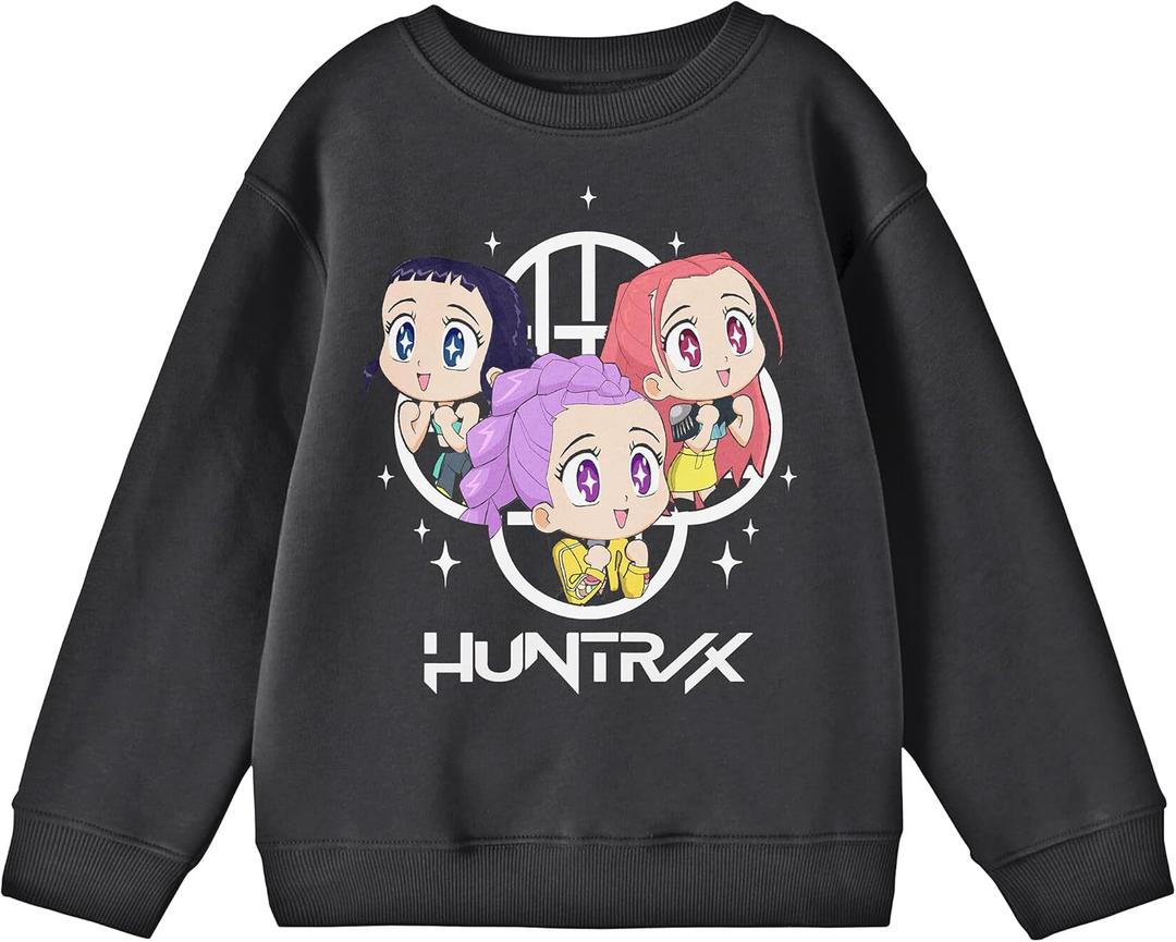 Kpop Demon Hunters HuntrX Excited Kawaii Chibi Art Youth Crew Neck Long Sleeve Sweatshirt (Gray, L)