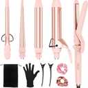 Ufree 5 in 1 Curling Iron with Ceramic Barrels (0.35"-1.25"), Curling Wand Set with Flat Iron Hair Straightener, Instant Heat Up, Dual Voltage Hair Curler, Gifts for Women, Pink