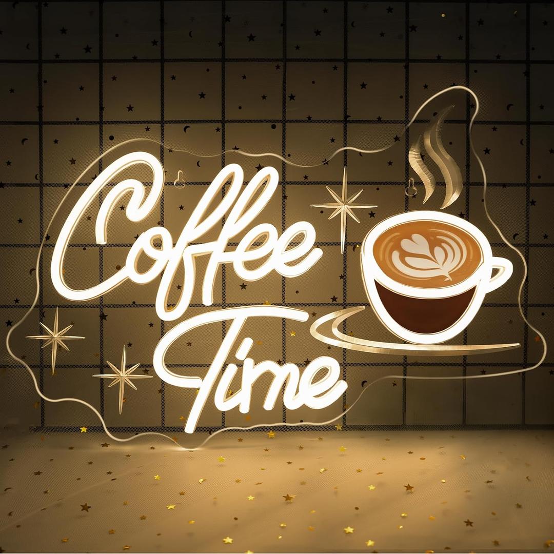 Coffee Time Neon Sign Latte Art Neon Lights Neon Bar Signs for Wall Decor LED for Cafs, Kitchens & Breakfast Bars Light Signs Retro Diner Lighting