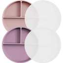 Moonkie Suction Plates for Baby | 100% Silicone BPA-Free Baby Plates with Lids and Food Cover | Divided Design | Microwave and Dishwasher Safe | Toddler Plates 2 Pack (2Pcs-Blush/Pale Mauve)