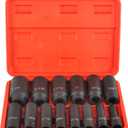 1/2" Drive 6 Point Deep Impact Socket Set 14 Piece 6 Point Impact Set Standard Impact Socket Set,SAE Sizes,CR-V(3/8-Inch to 1-1/14") (Red)