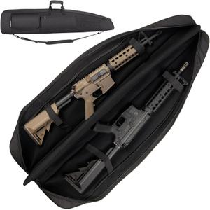 Soft Double Shotgun Rifle Case 42" Long Gun Bag w/Padded Handle - Adjustable Sling Dual Lockable Zippers, Multiple Magazine Holder Pouches Outdoor Tactical Accessory Bags (Black)