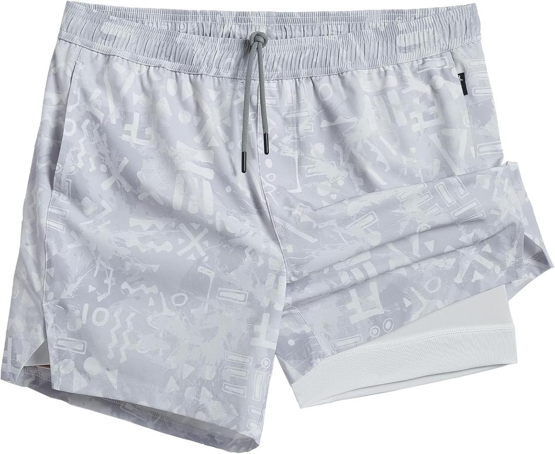 maamgic Mens 5" Gym Running Shorts for Men 2 in 1 Quick Dry Workout Athletic Shorts (Medium, Notation Grey)