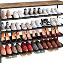 INGIORDAR Shoe Rack Organizer 5 Tier Long Metal Organizer Shelf with Industrial MDF Board and Layer Fabric for Entryway Closet Bedroom Living Room Garage, Black & Rustic Brown