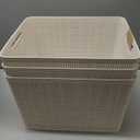 BINO Woven Plastic Basket | Large (Natural), 3-Pack | THE JUTE COLLECTION | Home Organization, Space-Saving Storage, Stylish Design | Plastic Storage Basket