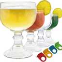 Chefcaptain Margarita Glass Schooner- 21.5 Oz Set of 4 Extra Large Goblet With Clips ZERO LEAD Crystal Style Shrimp Cocktail, Coronaritas, Margaritas Set Of 4 With 4 Color Clips