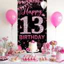 Happy 13th Birthday Decoration for Girls, Fabric 13th Birthday Banner Backdrop Hot Pink, 13 Year Old Birthday Party Yard Sign Photo Booth Props Door Decor, Indoor Outdoor(3 x 6.1ft)