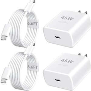 Phone 16 Pro Max Charger Fast Charging, 45W Super Fast USB C Charger Block with 6.6FT Long Charging Cord Cable for Phone 16 Pro Max/16 Pro/16/16 Plus,15 Pro Max/15 Pro/15, Pad, Android Phone-White (6.6 FT)