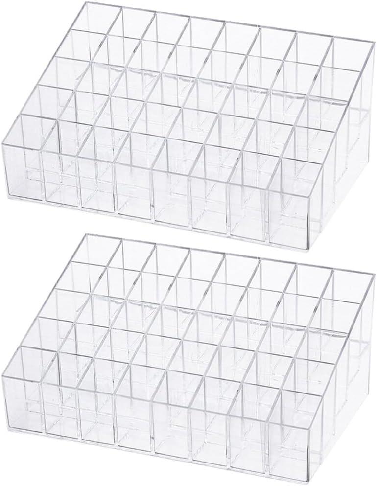 EXCEART Makeup Organizer Stand 2Pcs 40 Grids Lipsticks Holder Clear Acrylic Lipgloss Lipstick Organizer and Storage Display Case for Lip Gloss, Lipstick Tubes Makeup Organizer Shelf