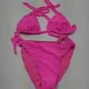 Tempt Me Women Hot Pink Triangle Bikini Sets Halter Two Piece Sexy Swimsuit String Tie Side Bathing Suit, (Medium)
