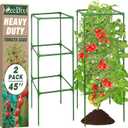 ZeeDix 45 Inch Tomato Cages 2 Pack, Heavy Duty Adjustable Metal Garden Plant Supports for Climbing Vegetables - Square Cage for Tomatoes, Cucumbers, Peas, Flowers with 20 Plant Clips