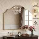 Gold Arched Vanity Mirror, 29"x39" Modern Minimalist Wall Mounted Bathroom Mirror for Living Room, Bedroom, Fireplace, Hallway Mantle, Dresser, Entryway Home Wall Mirrors Decorative