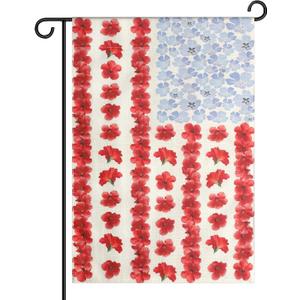 Myosotis Poppy Memorial Garden Flag, 12x18in Double Sided Spring Garden Patriotic American Memorial Flag for Seasonal Yard Outdoor Farmhouse Wall Decoration