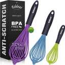 Silicone Whisk, Eddeas Non Scratch Coated Whisks for Cooking Baking Balloon wisk, Kitchen Whisk Set of 3 Size 7.5"+ 9" +11" (7.5+9+11 inch, 3Pcs Colorful Silicone Whisks)