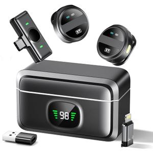 Wireless Lavalier Microphone for iPhone 15 & Android, USB C Mini Lapel Microphone Wireless, Hi-Fi Audio, 1200 inch Range, Noise Cancelling, 60H Battery Life, for Interview, Streaming, Video Recording