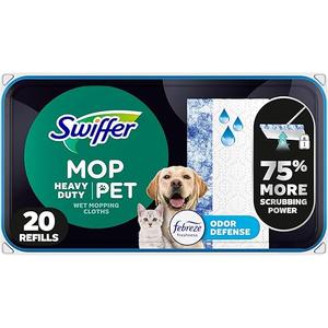 Swiffer Heavy Duty Mop Wet MultiSurface Cloth Refills for Floor Mopping and Cleaning, Pet with Febreze Odor Defense, 20 count