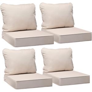 AAAAAcessories Outdoor Deep Seat Cushions, Waterproof, Fade-Resistant Patio Furniture Replacement Cushions, 24" x 24" x 5", Set of 4, Khaki Beige