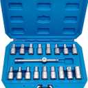 JEUCLEL 18PCS 3/8" Drive Oil Drain Sump Plug Key Set, Drain Plug Socket Set, Gearbox Hex Square Triangle Torx Spline Socket Set with Sliding Bar for Oil Sump, Differential, Gearboxe, Engine Oil Sump